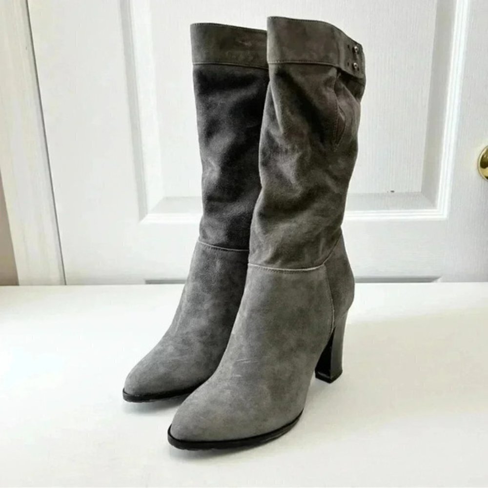 Grey Suede Boots Mid Calf Block Heel Slouch Boot Boho Size EU 38 NEW IN BOX - Picture 5 of 16